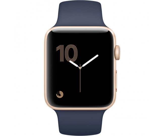 Carcasă din aluminiu auriu Apple Watch Series 2 de 42 mm cu bandă sport albastră